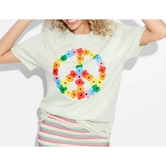 Pride Adult The PHLUID Project Short Sleeve 'Peace Sign' T-Shirt - Green XS 100% - Picture 1 of 7